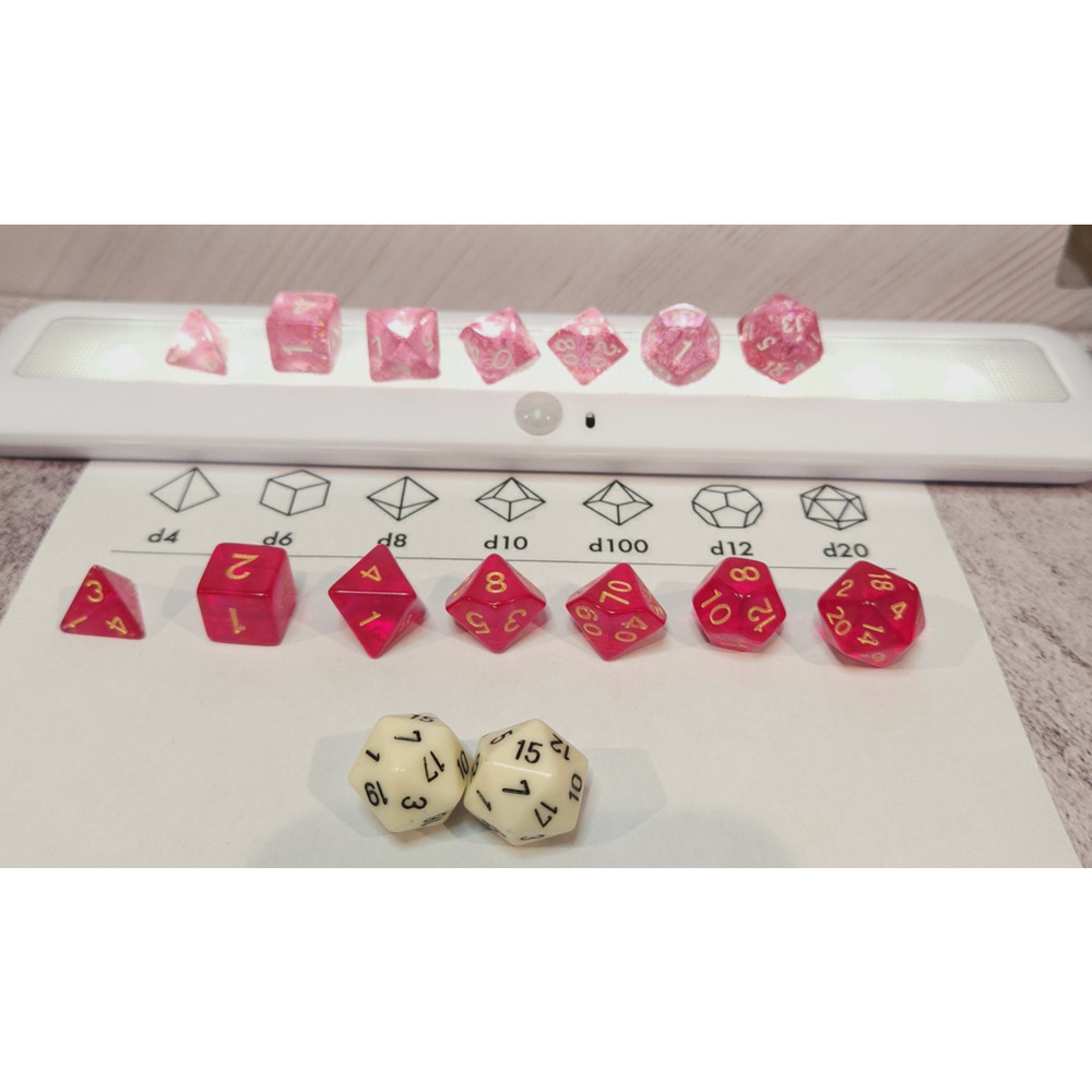 DnD Dungeons Dragons AD&D Translucent Pink, Red 7,7,2 Dice Sets , RPG